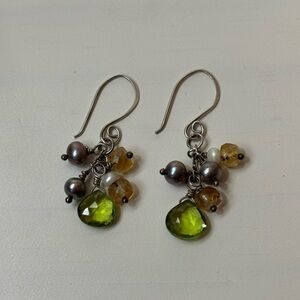 Bohemian Colorful Semi-Precious Stones and Silver Dangle Earrings